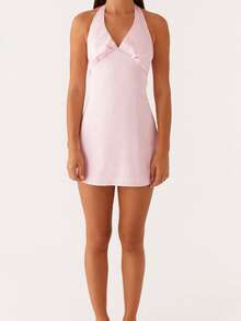 Women's Halter Neck Tank Dress Sleeveless Deep V Neck Solid Color/Floral Beach Dress - 粉色 - 查看 6