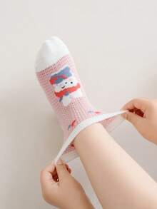 5 Pairs Kids Spring/Summer Breathable Mesh Cartoon Rabbit Design Thin No-Seam Mid-Calf Socks For Girls - Multicolor - View 7