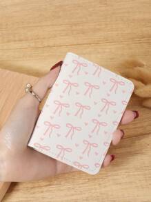 Portofel mini cu buzunar, model roz cu fundă, portofel minimalist pentru carduri, subțire, ușor, portabil, cu numerar, card de identitate, card de credit, buzunar pentru monede, pentru cadou de ziua de naștere, cadou de aniversare, iubitor de femei, fete, femei, adolescenți, pentru studenți, școală, studenți, bărbați, bărbați