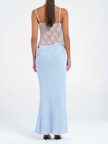 Women Patchwork Lace Cami Dress Slim Cut Out Sweetheart Neck Spaghetti Strap Backless Long Dress For Party Club