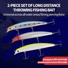 Topline Tackle 2 件 14 克钓鱼波爬海漂诱饵水面铅笔形抽动饵人造硬饵适用于梭子鱼鲤鱼渔具 - 彩色 - 查看 1