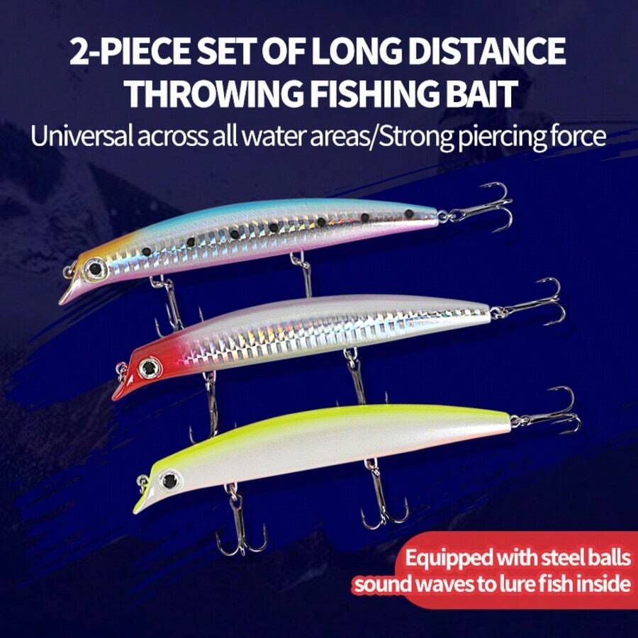 Topline Tackle 2 件 14 克钓鱼波爬海漂诱饵水面铅笔形抽动饵人造硬饵适用于梭子鱼鲤鱼渔具 - 彩色 - 查看 1