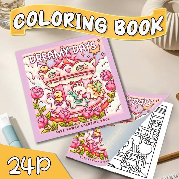 1pc Dreamy Days Themed Coloring Book, 24 Pages Upgraded Thicker Paper, Pearlescent Paper Cover, 120g Thick Inner Pages, Single-Sided Coloring, Rich & Exquisite Content, Perfect Gift For Friends, Family On Birthday, Father's Day, Mother's Day And Other Holidays,Back To School,School Supplies