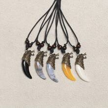 5 pièces Collier réglable tressé unisexe avec pendentif tête de loup. Parure de bijoux mode et casual pour couple, pour usage quotidien et occasions multiples
