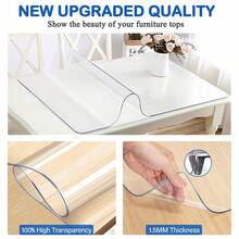 1.0mm PVC 透明桌面保护套 - 多尺寸加厚透明塑料桌罩、矩形床头柜、办公室和电脑桌、沙发儿童桌、小型桌面保护套 - 透明 - 查看 6