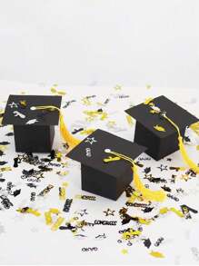 Set de 5 piezas/10 piezas/20 piezas Caja de regalo de caramelo con forma de birrete de graduación, Caja de galletas y chocolates para la fiesta de graduación, Decoración de mesa de graduación con borla dorada, Navidad