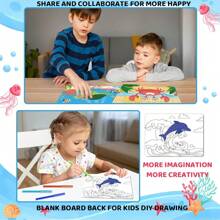 Qiwan 48Pcs Ocean Animals Underwater World Interlocking Puzzle, Shark, Sea Turtle, Octopus, Dolphin, Whale, Seahorse,White Coloring Board Double-Sided Educational Toys ,Birthday Party Gifts For Kids