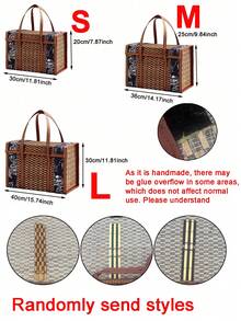 1pc Handwoven Bamboo Camping Storage Basket With Portable Rural Style Design, Perfect Woven Picnic Basket For Outdoor Adventure, Travel Organization, Beach Trip, Garden Organizer, Rustic Home Decor Storage Solution - Brown - View 10