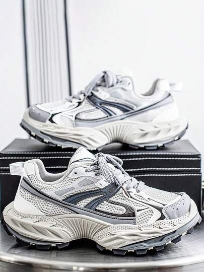 Men's Mesh Breathable Platform Thick Sole Chunky Sneakers, Casual Tall Shoes New Model