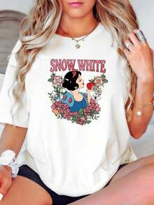 180g Pure Cotton Snow White And 7 Dwarfs Shirt, Disney Princess Sweatshirt, Disney Girls Trip Shirt, Princess Snow White Shirt Top For Everyday Wear Stylish Designer Clothes Comfortable Soft Female Versatile Fashion Streetwear Women Graphic Slightly Unisex Breathable