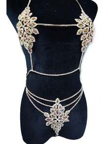 Sexy Crystal Flower Shaped Body Chain, Women's Bikini Beach Accessory - Gold - View 8
