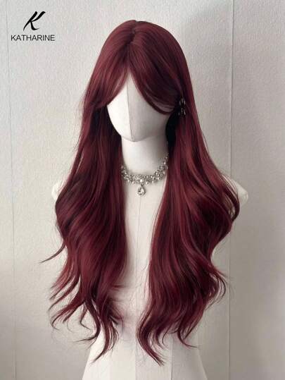 26 Inch Wave Slightly Curly Wigs Fiber Synthetic Heat-Resistant Deep Wave Hair With Bangs Sweet And Natural Party Or Selfie