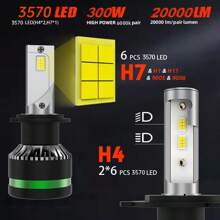 Heyword Heyword 2pcs New Upgraded LED 9005/HB3 9006/HB4 H1 H4 H7 H11 H13 9007 9004 9012 50000LM 180W High Low Beam Car Bulbs 6000K Cooling White Easy To Install 3570 CPS Chip 800% High Brightness