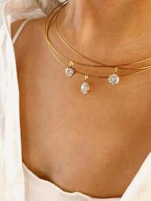 5件套AAAA级锆石吊坠项链，不锈钢链，女士日常佩戴饰品 - 金色 - 查看 3