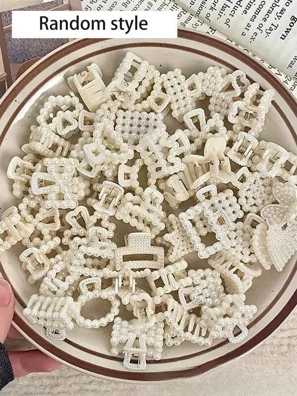 15/20pcs Versatile Fashion Mini Faux Pearl Hair Clips, Cute Hair Claws For Women, Simple & Retro Design Hair Accessories Hair Jaw Clip Hair Clamps Hair Clutch Hair Catcher Clip, Claw Clip Fall Winter For Vacation Outfits Woman