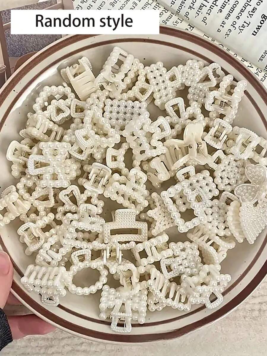 15/20个装多功能时尚迷你仿珍珠发夹，可爱发爪，简约复古设计发饰，发夹，发卡，发抓夹，抓发夹，秋冬度假装扮，夏季海滩风情。