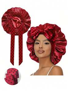 1件酒红色波点缎面抽绳睡帽，适合卷发女性佩戴 - NPSM87 - 查看 24