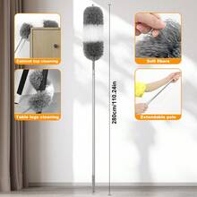 Microfiber Dusting Kit With Extendable Pole, Telescopic Duster Brush, Electrostatic Duster Brush, No Power Required, Suitable For Living Room, Bedroom, Bathroom, Kitchen Cleaning, Ceiling Fan, Furniture, Car, Wall, Floor - Multicolor - View 14