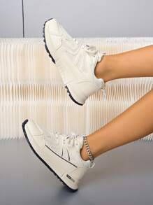 Women Round Toe Fashion Lace-Up Thick Sole Platform Casual Comfortable Running Sneakers