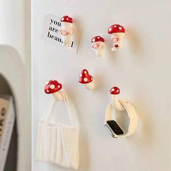 Magnetic Cartoon Mushroom Fridge Stickers, Cute Textured 3D Creative Decorative Stickers, Atmosphere Fridge Decals, Home & Kitchen Use, High-Quality