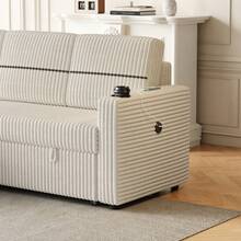 Sofá cama de pana de 85 pulgadas, sofá cama de 3 plazas con chaise longue y almacenamiento, reposabrazos cuadrados con 2 portavasos y puerto de carga USB, sofá cama extensible para la sala de estar-2186 - Multicolor - Ver 4