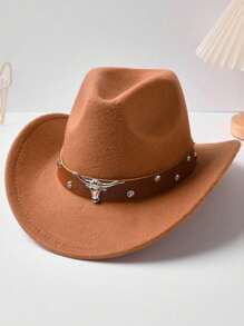 1. Herren Hut schwarzer Hut, neutraler Retrohut-Stil, stierförmige Verzierung, geeignet für Alltag Outfit, Western-Cowboy-Partys, Bar Alltag Outfit, Lässig Polyesterfaser (Polyester)