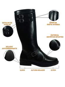 Pópidí Women's Long Shaft Riding Boot With Buckle 09.55J - 黑色 - 查看 3