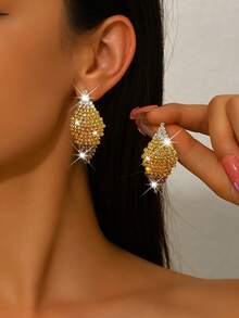 Retro Shining Club Bar Rhombus Crystal Rhinestone Earrings Stud Wedding Party Graduation Jewelry - Orange - View 3