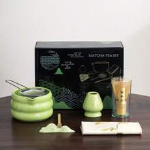 7pcs Set Japanese Matcha Tea Set, Including Matcha Bowl With Spout, Matcha Whisk & Holder, Bamboo Matcha Scoop & Stainless Steel Sifter, Ombre Green Matcha Set For Tea Enthusiasts Back To School