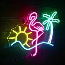 Flamingo Sun Palm Tree Neon Signs LED Neon Light Sign Light Up Neon Signs Wall Decor For Game Room Bedroom Home Bar Living Room - Flamingo - View 2