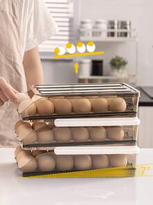 Sliding Drawer Egg Holder, Kitchen Fridge Egg Preservation Box, Egg Storage Container, Holds Up To 18 Eggs - Multicolor - View 3