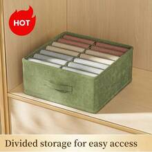 1pc Fabric Drawer Organizer, Closet Storage Box For Clothes, Pants, Ties, Layered Drawer Divider - Grass Green - View 2
