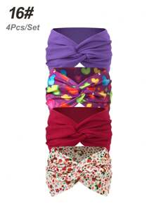 Set de 4 diademas anchas de mujer estampadas y de unicolor con diseño cruzado, accesorios de diadema turbante versátiles con estampado de leopardo y coloridos, cintillo de sudor
