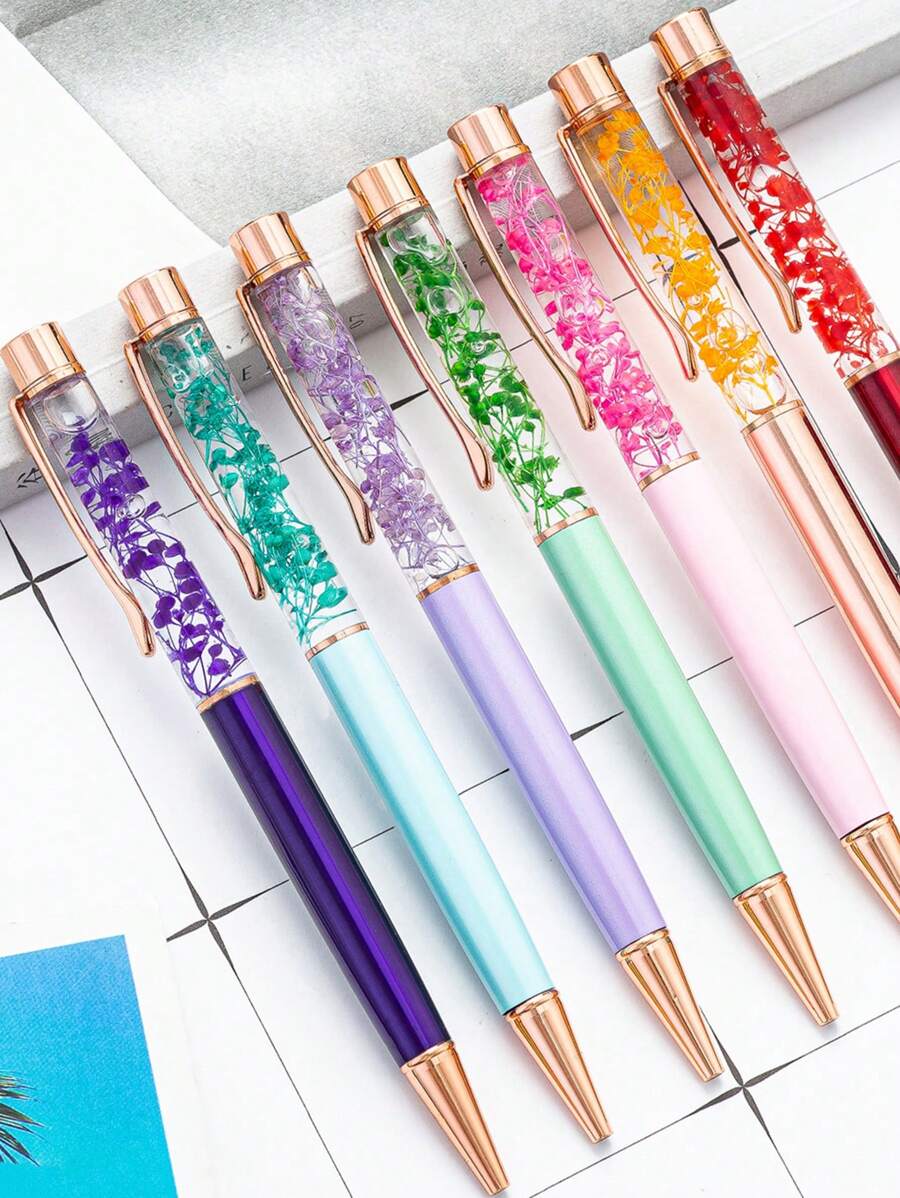 2pcs Random Dried Flower Ball Point Pen. Elegant Ballpoint Pen, Suitable For Women, Girls, Teachers, School, Office As Graduation Gift. Black Ink, Medium Nib. Suitable For Females, Girlfriends, Daughters, Teachers And Others, Or Can Be Placed In Office, Stationery Shop, Home, School, Etc. School Supplies,Back To School