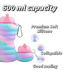 1pc Foldable Silicone Water Bottle 600ml Capacity Suitable For Adults/Children/Made Of High-Quality Silicone, High Temperature Resistant, Suitable For Outdoor, Long-Distance Running, Cycling, Commuting And Other Multi-Purposes - Multicolor - View 8
