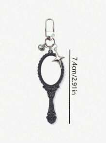 Vintage Girl Mini Mirror Charm Gothic Style Keychain,With Bell And Four Pointed Star,Makeup Mirror Bag Pendant,Perfect Gift For Birthdays & Special Occasions,Key Chain Ring Bag Backpack Charm Car Hanging Pendant Women Girls Gift,Wallet And Handbag Accessories, Keychain Phone Case Accessories,Four Colors Available