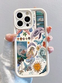 1 carcasă de telefon moale și protectoare, cu imprimeu la modă cu delfini, sirene, scoici și elemente oceanice, design anti-amprentă complet, compatibilă cu 16 Pro Max/16/16 Pro/16 Plus/15/15 Pro Max/15 Pro/11/12/13/14 Pro Max/11 Pro/11 Pro Max/12 Pro/12 Pro Max/13 Pro/13 Pro Max/14 Pro/14 Pro Max, Creative Premium - Multicolor - Vizualizare 1