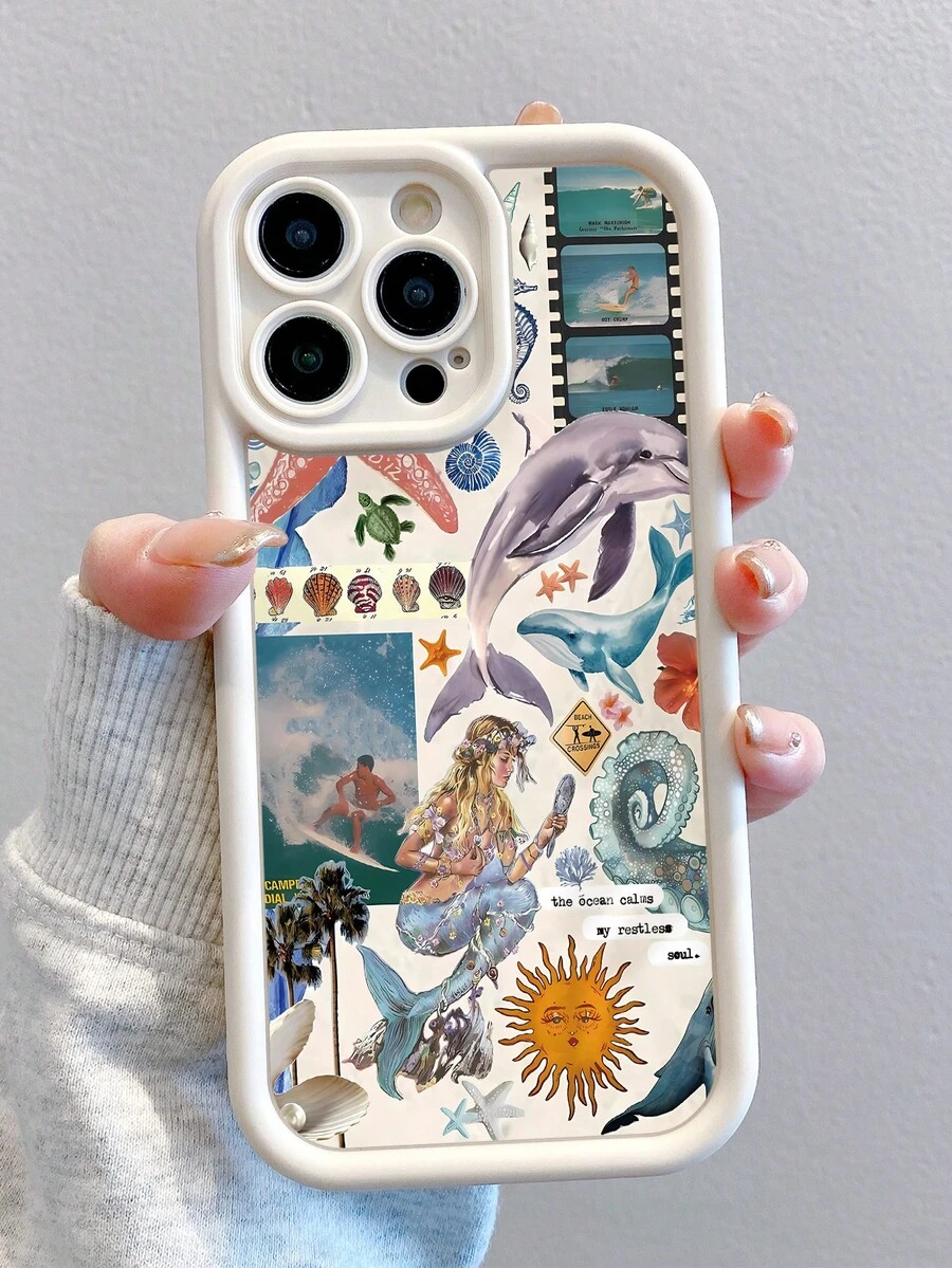 1 carcasă de telefon moale și protectoare, cu imprimeu la modă cu delfini, sirene, scoici și elemente oceanice, design anti-amprentă complet, compatibilă cu 16 Pro Max/16/16 Pro/16 Plus/15/15 Pro Max/15 Pro/11/12/13/14 Pro Max/11 Pro/11 Pro Max/12 Pro/12 Pro Max/13 Pro/13 Pro Max/14 Pro/14 Pro Max, Creative Premium - Multicolor - Vizualizare 1