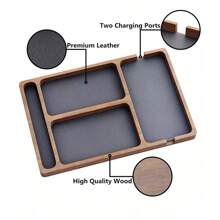 "1pc Wooden Desktop Organizer - Solid Wood Multi-Compartment Storage Box For Glasses/Phone/Earphones, Office Desk Tray With Dividers", Back To School