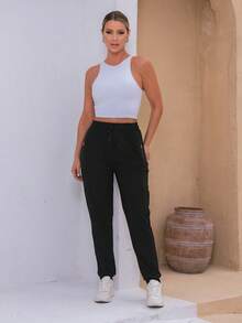 WOMEN'S PANTS, ELASTIC SPORTY - Navy Blue - View 3