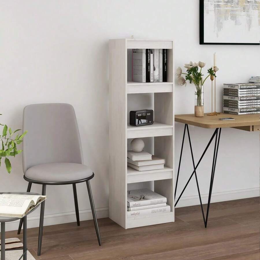 vidaXL Bücherregal Raumteiler Weiß 40x30x135,5 cm Massivholz Kiefer - Reines Weiß - Übersicht 1