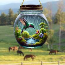 Mason Jar Hummingbird Sun Catcher - Delicate Handmade Glass Art With Nectar Blooms, Perfect Nature Lover Gift