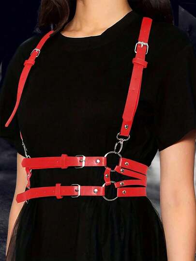 1pc Women's Sexy Red Leather Suspender, Suitable For Nightclub, Halloween Party, Renaissance-Inspired Accessory
