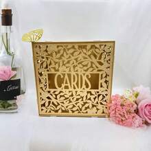 1 件优雅的白色木制婚礼卡盒，带有叶子和藤蔓设计 - 非常适合新娘送礼会、毕业典礼和派对装饰，包括用于安全礼品存储的盖子，新娘送礼会礼物 | 优雅的卡盒 | 精致的镂空，婚礼装饰生日生日装饰单身派对夏季海滩返校学校用品房间装饰