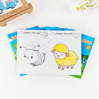 Paquete de 6 libros para colorear infantiles - Temas de animales de granja/cuidado de la piel y maquillaje, libros para colorear de juegos de fiesta, dibujos animados, entrenamiento de habilidades motoras finas, juegos de unir puntos para colorear, adecuado para niños de 3 a 5 años, regalo de regreso a la escuela, recuerdos de fiesta, regalo diario