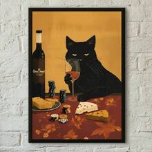 1 件有趣的黑白猫红酒海报印刷家居客厅卧室入口酒吧咖啡厅艺术画装饰可选框架 - 彩色 - 查看 20