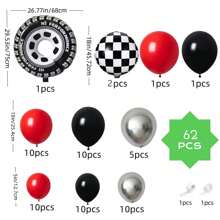 Race Car Balloon Arch Garland Kit 104Pcs Red Black And Metallic Silver Balloons With Checkered Wheel Foil Balloons For Two Fast Birthday Party Decorations