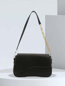 简约纯色单肩翻盖包，经典纹理斜挎包，女士钱包