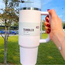 STANLEYSINCE 1913 40 Oz Stainless Steel Tumbler Double Wall Vacuum Insulated Portable Drinking Cup Travel Iced Coffee Mug Summer Drinkware With Handle And Straw, Perfect For Travel, Home, Office, Gift, Ice Drinks And Hot Drinks - Pink - View 3