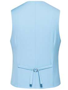 Bộ vest công sở nam cao cấp mới, trang phục chú rể dự tiệc cưới trang trọng, áo đuôi tôm hai hàng cúc màu trơn, áo khoác vest thời trang cài cúc vàng, cỡ châu Âu 2XL 3XL - Màu xanh nhạt - Xem 6